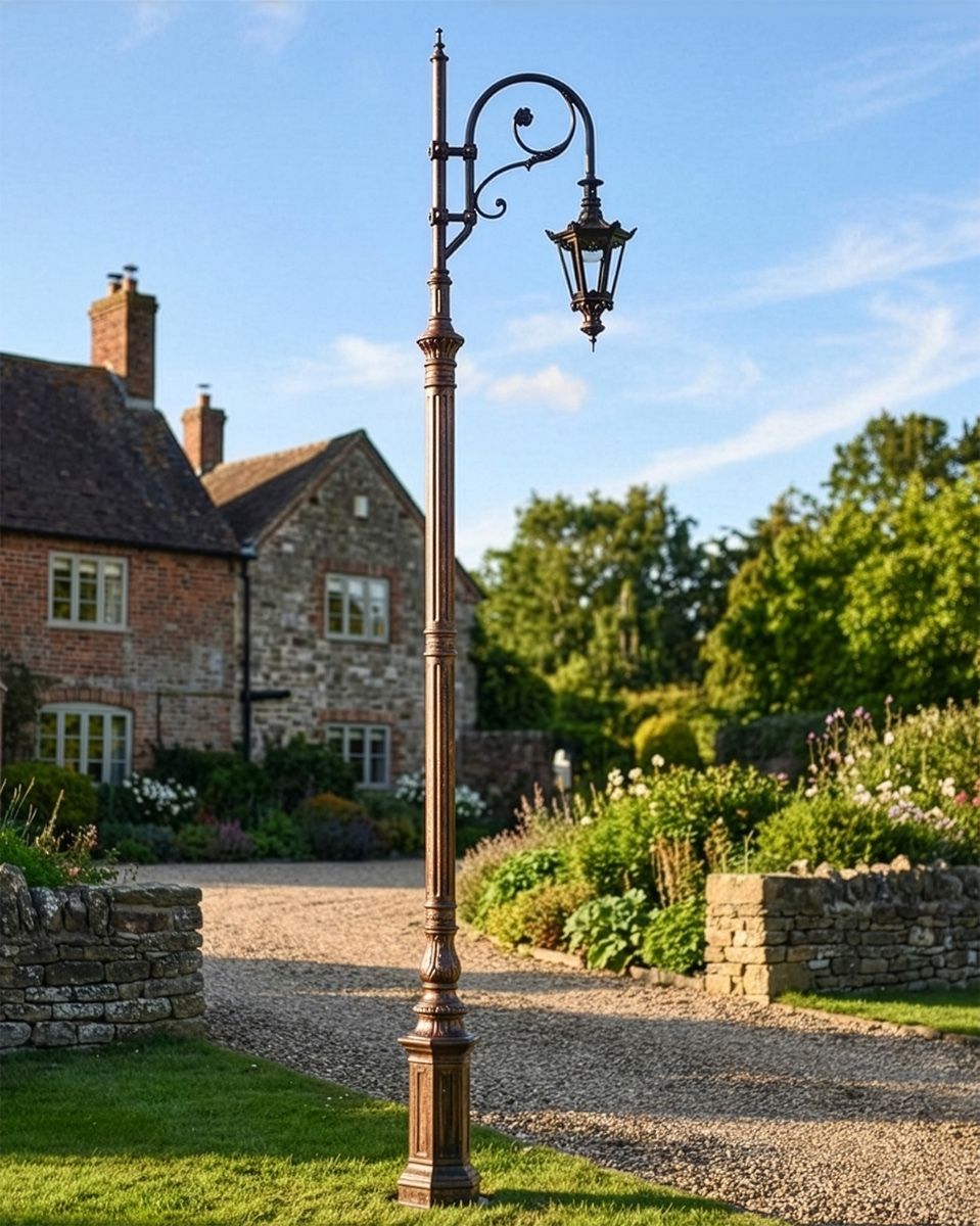 "Lady Claudette" Deluxe Antique Copper Ornate Cast Iron Swan Neck Lamp Post 3.5m digital illustration