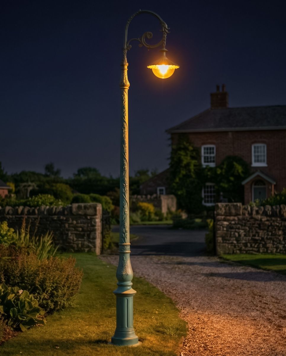 "Lady Cordelia" Antique Blue Deluxe Cast Iron Victorian Lamp Post 3 digital illustration at night