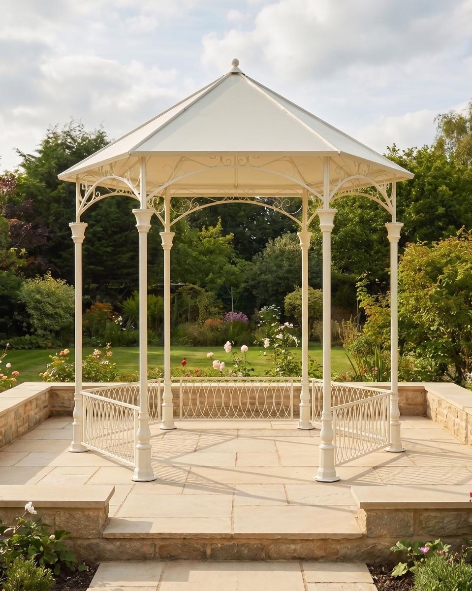 "Lady Madeline" Garden Gazebo in Situ in the Garden Digital Illustration n