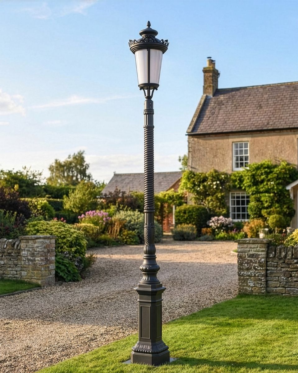 "Longthorpe" Black Traditional Lamp Post - 2.6m digital illustration
