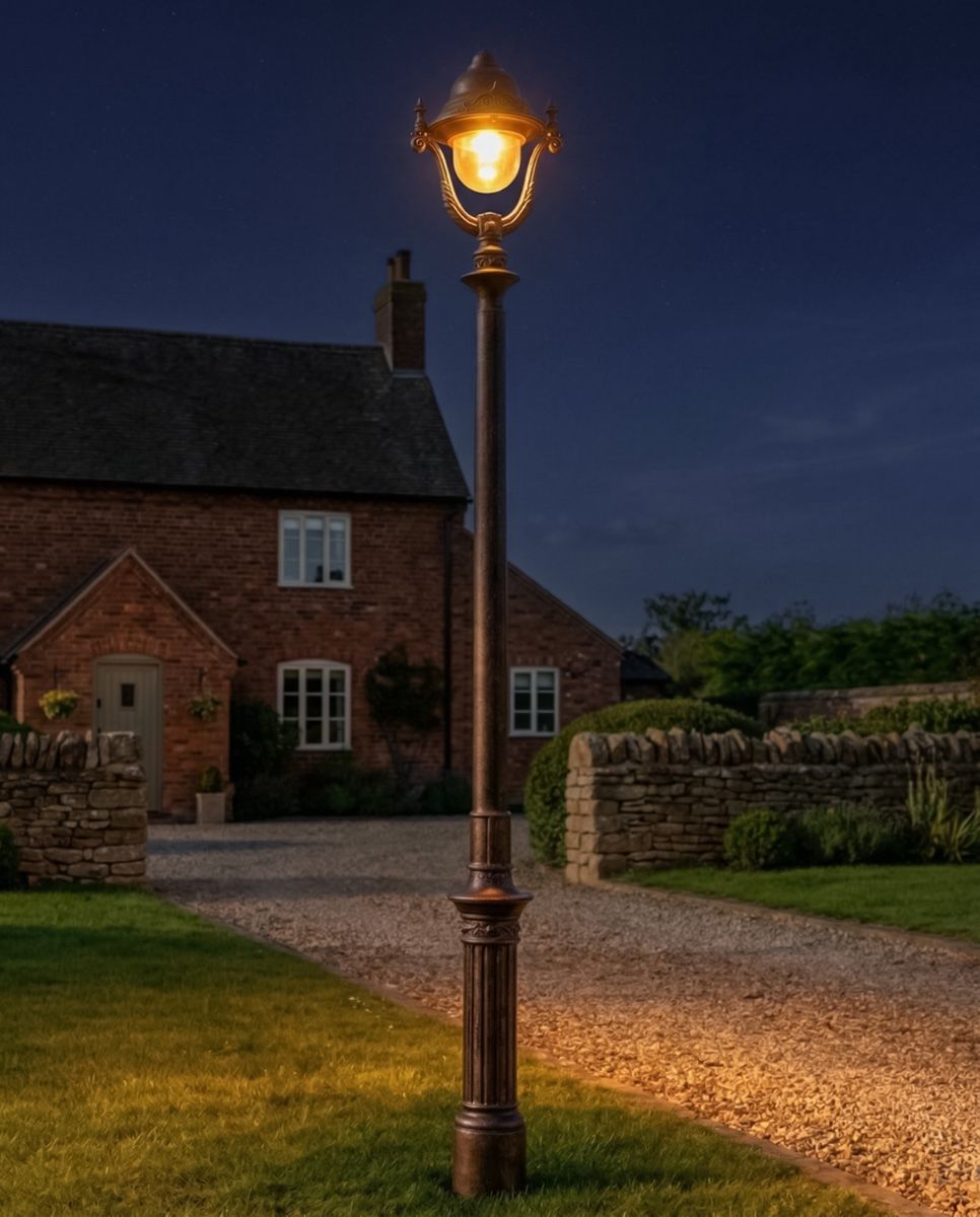 "Lord Octavius" Antique Copper Finish Opulent Cast Iron Lamp Post 2.5m digital illustration at night