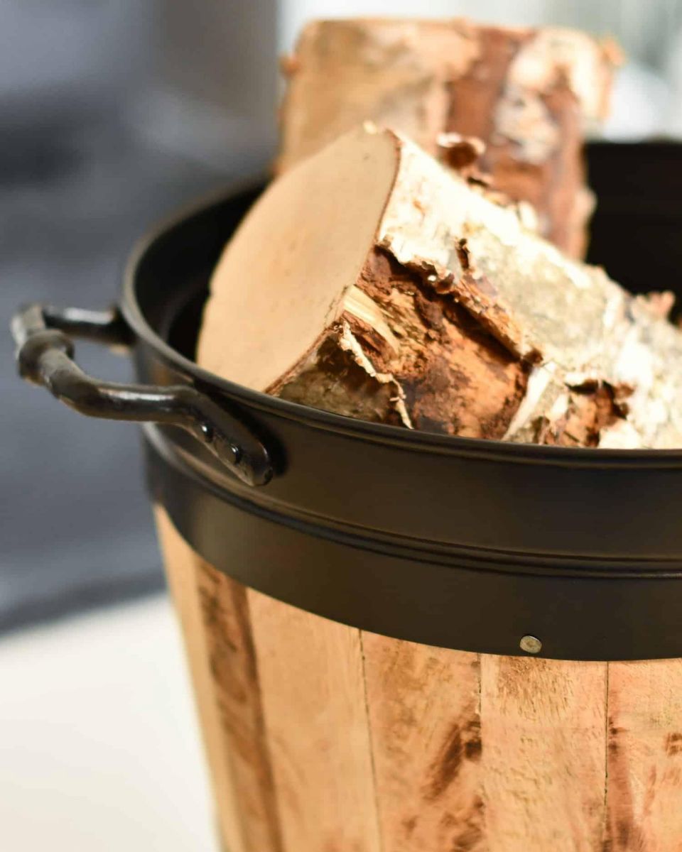 Close-Up of "Lornedale" Wooden and Cast Iron Log Holder - 39cm