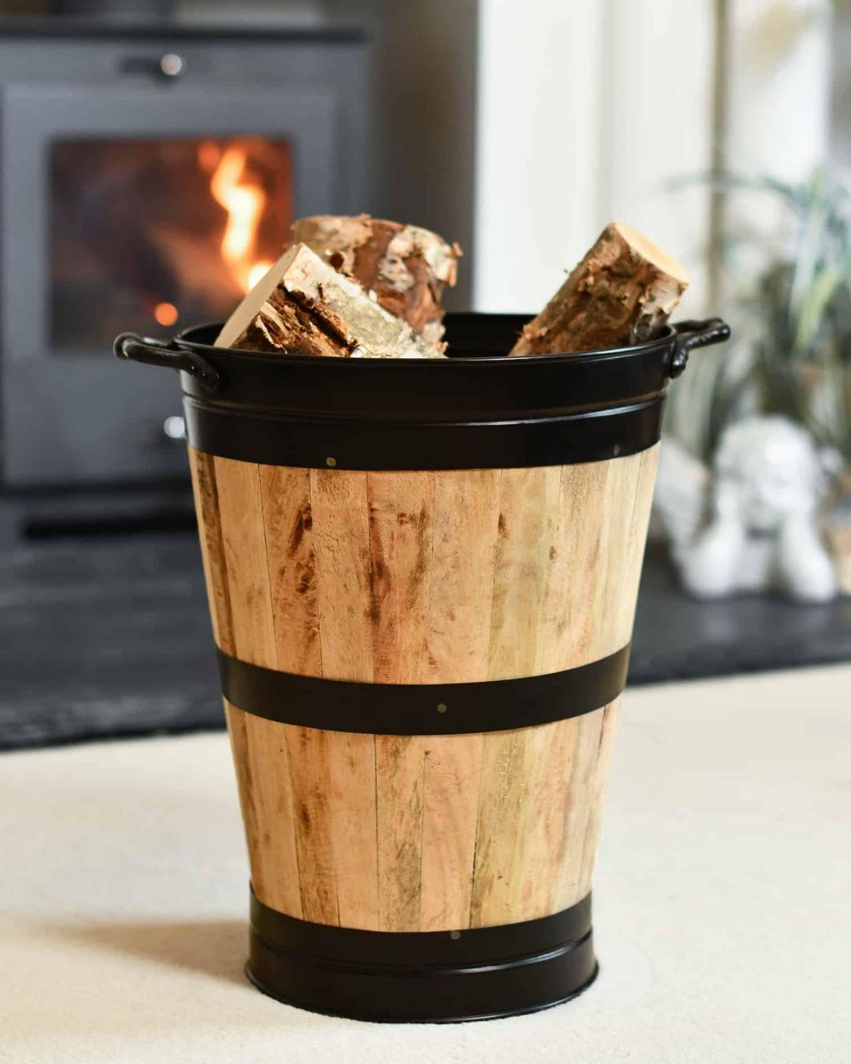 "Lornedale" Wooden and Cast Iron Log Holder - 39cm in Situ