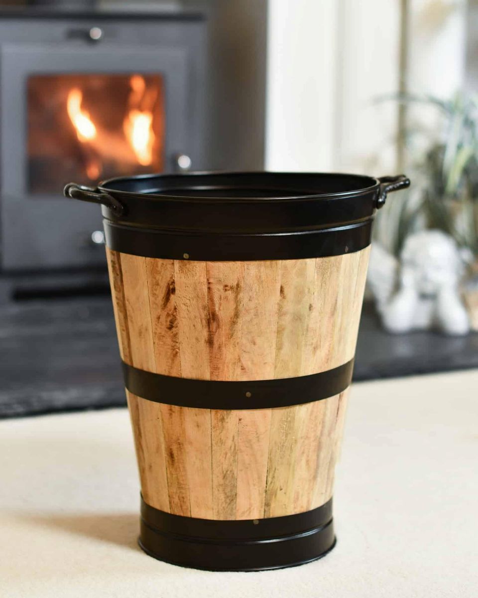 Empty "Lornedale" Wooden and Cast Iron Log Holder - 39cm in Situ