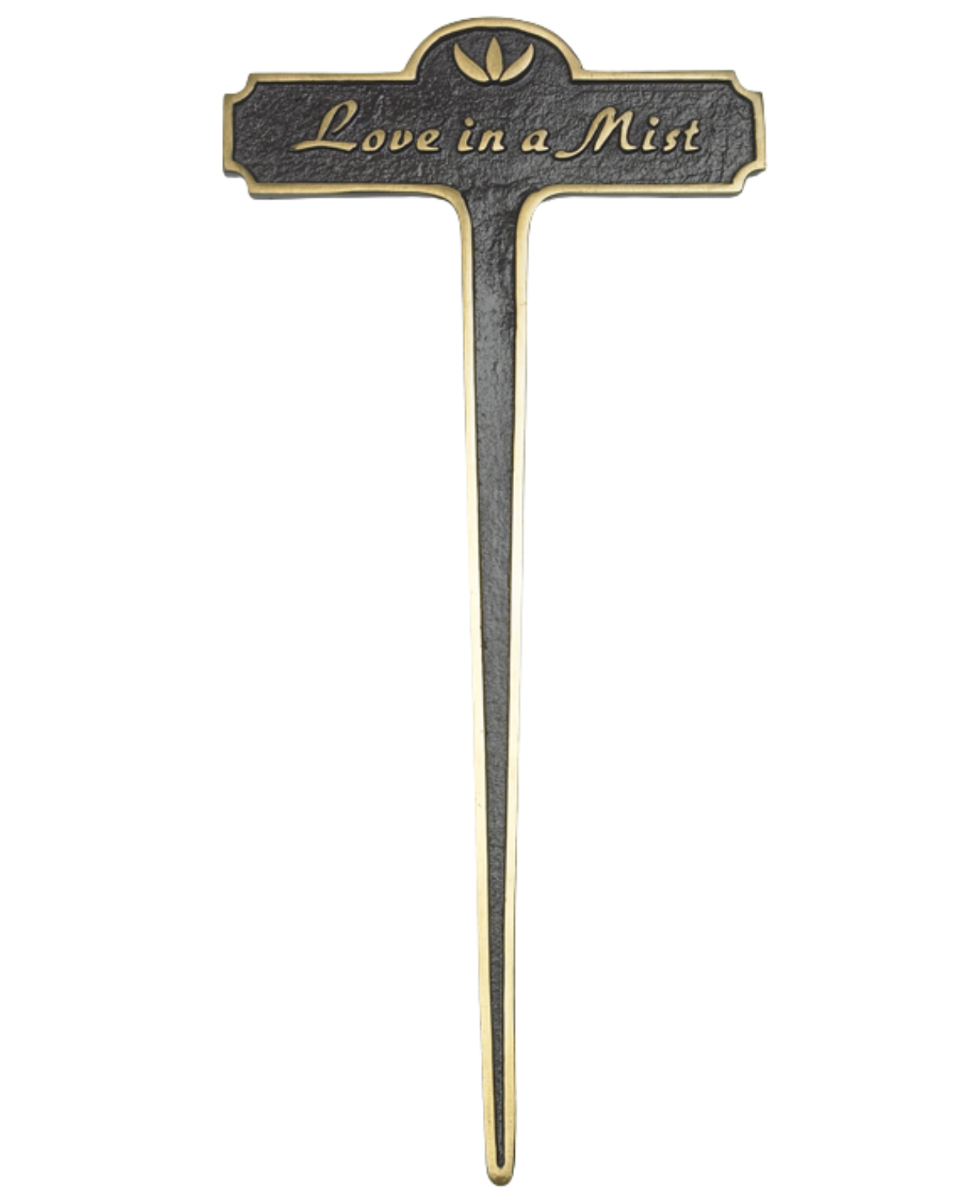 "Love In a Mist" Brass Garden Plant Marker