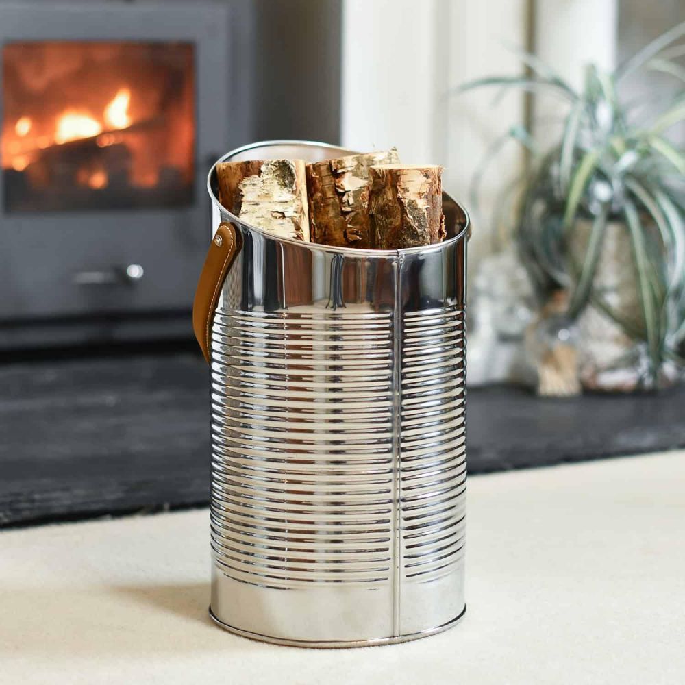 "Mckinley Lodge" Angled Stainless Log and Coal Hod "Mckinley Lodge" Angled Stainless Log and Coal Hod