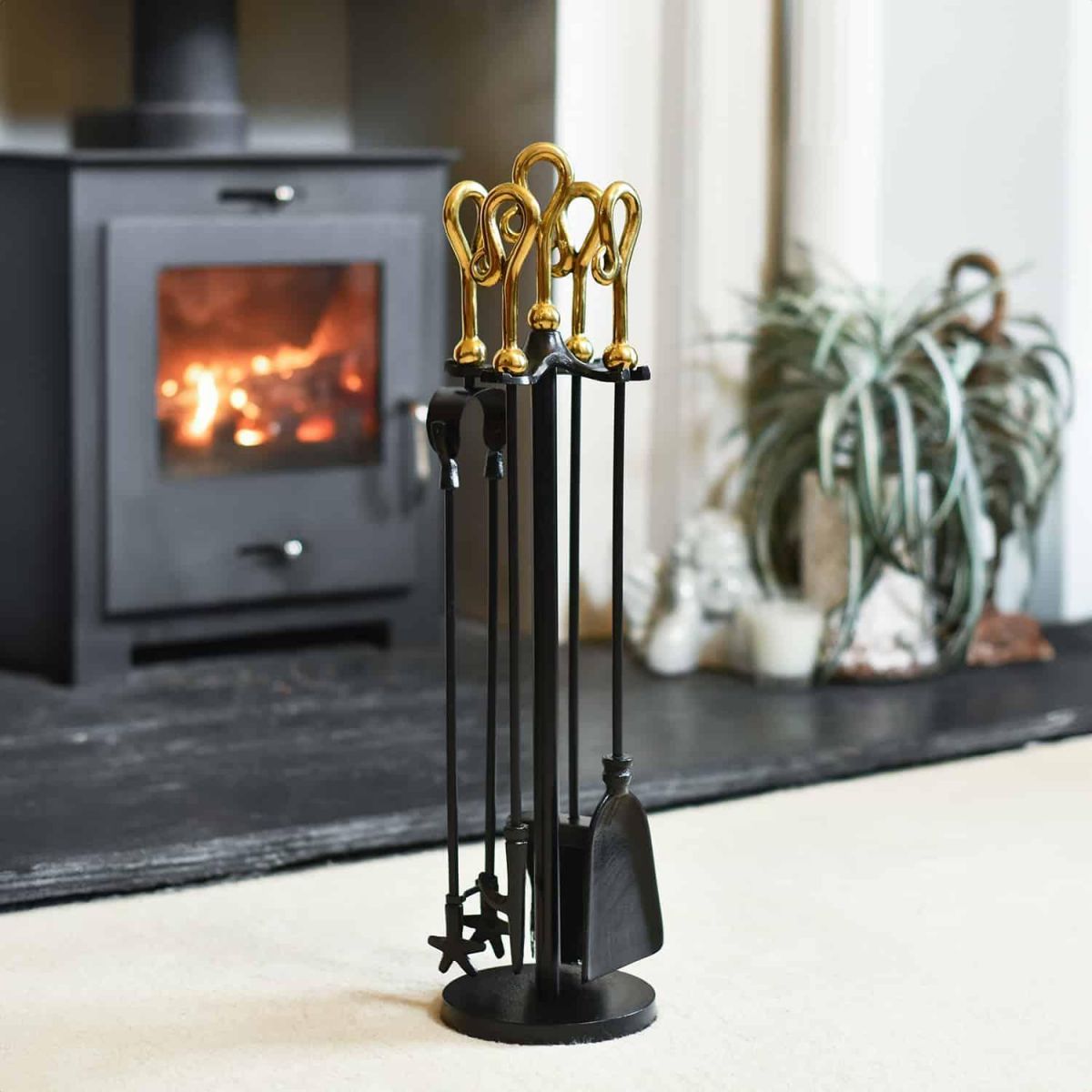 "Mendip" Black & Polished Brass Companion Set 66cm