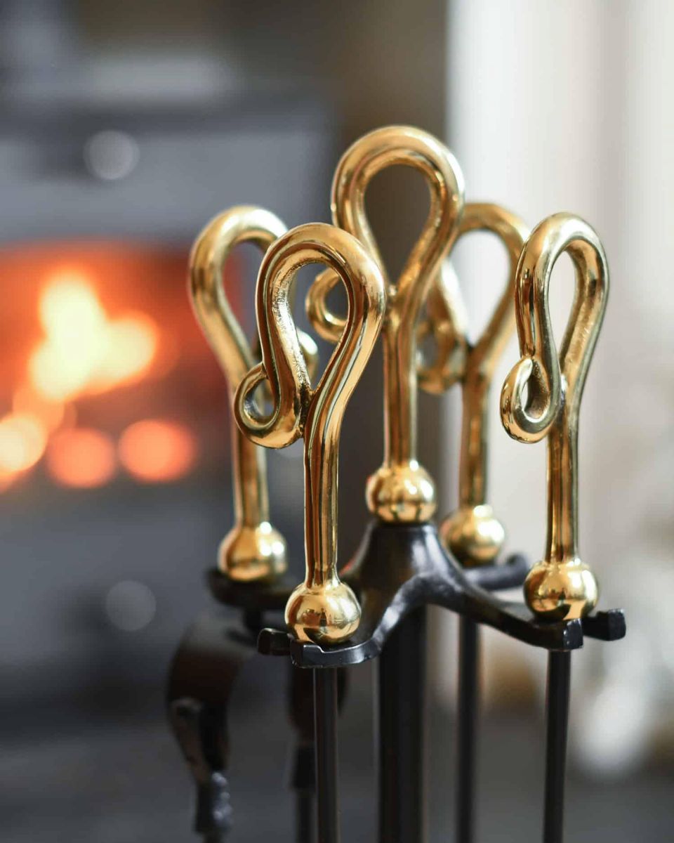 Close-Up of Tool Handles for "Mendip" Black & Polished Brass Companion Set 66cm