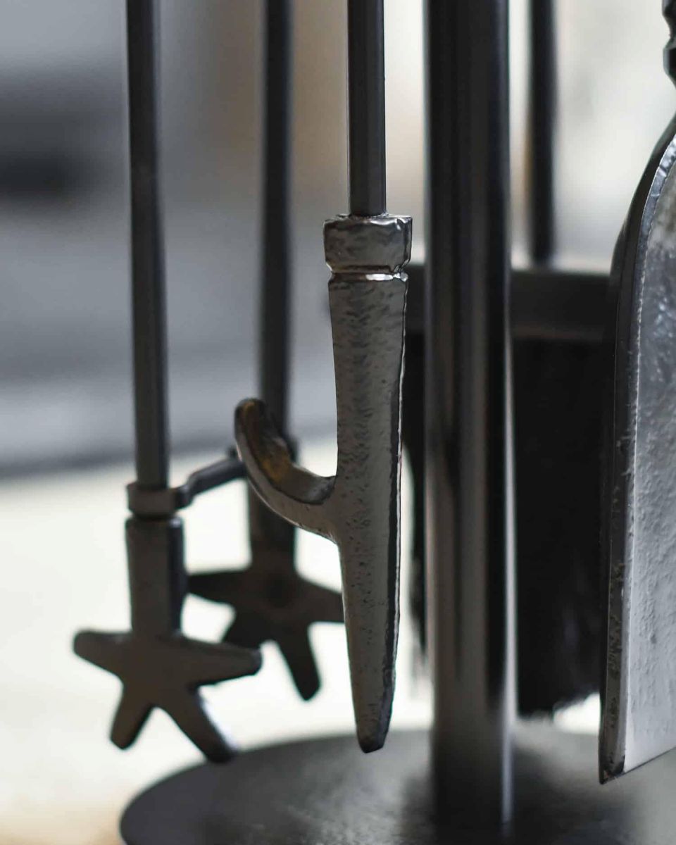 Close-Up of "Mendip" Black & Polished Brass Companion Set 66cm