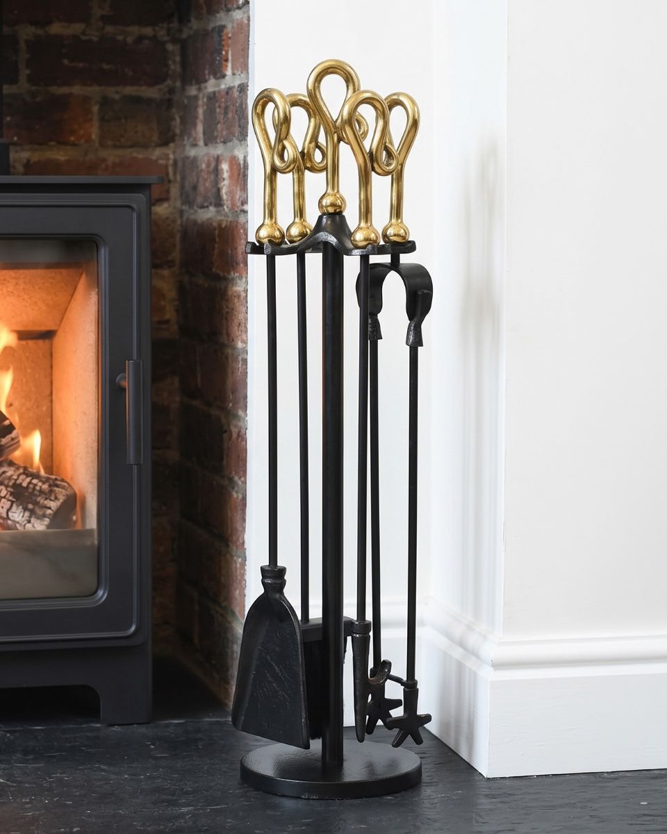 "Mendip" Black & Polished Brass Companion Set 66cm Digital Illustration