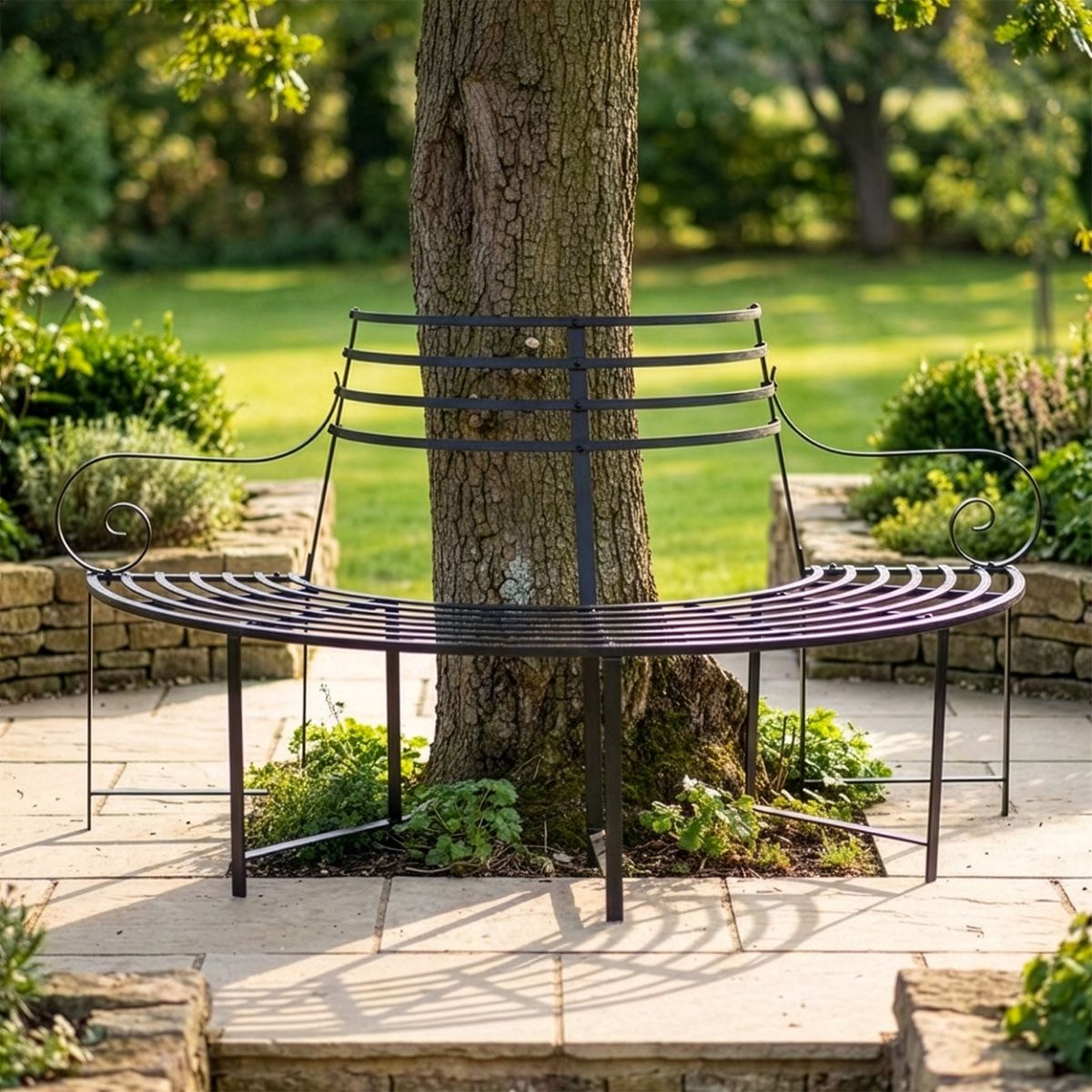 "Monmouthshire" Black Wrought Iron Deluxe Tree Seat digital illustration