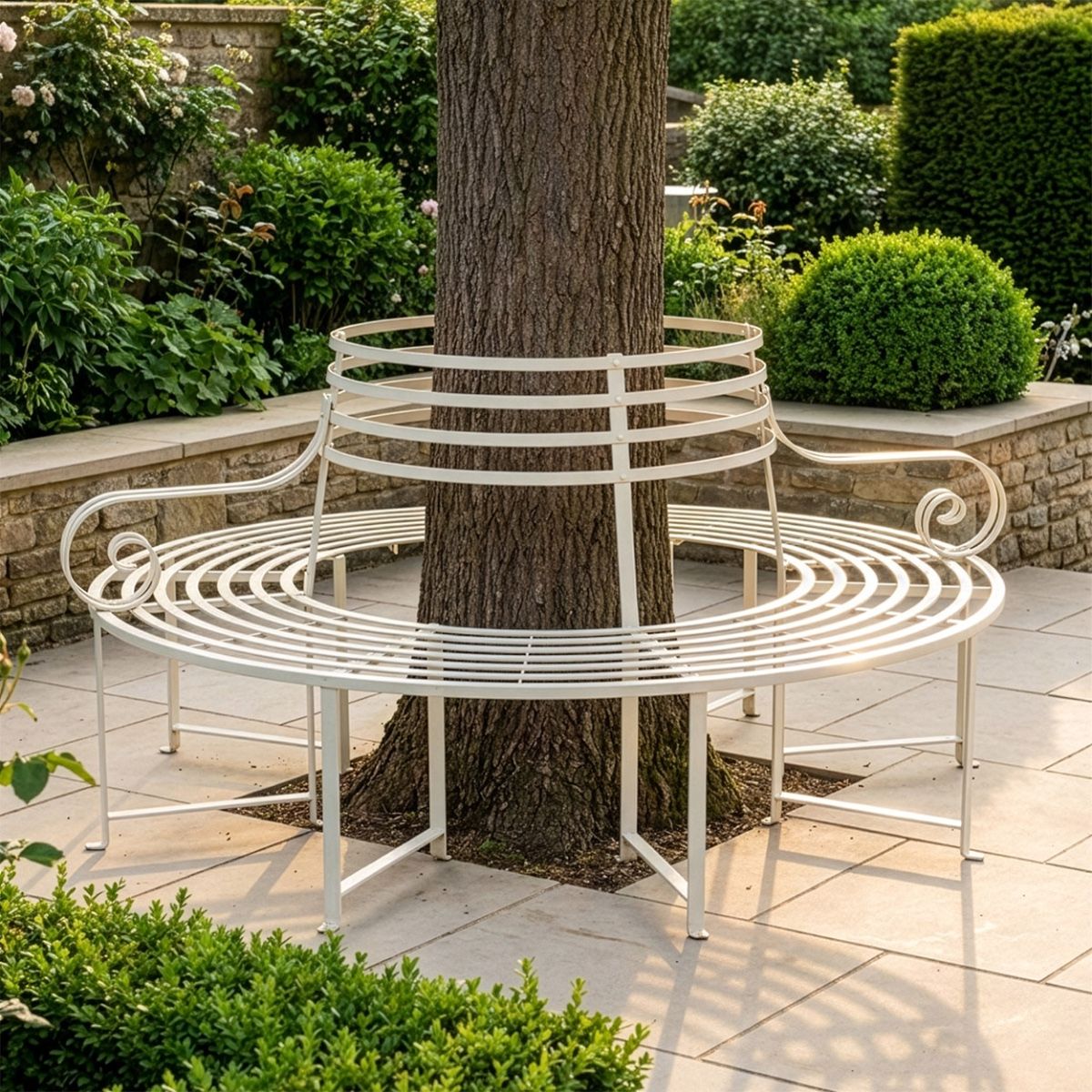 "Monmouthshire" Cream Wrought Iron Deluxe Tree Seat digital illustration