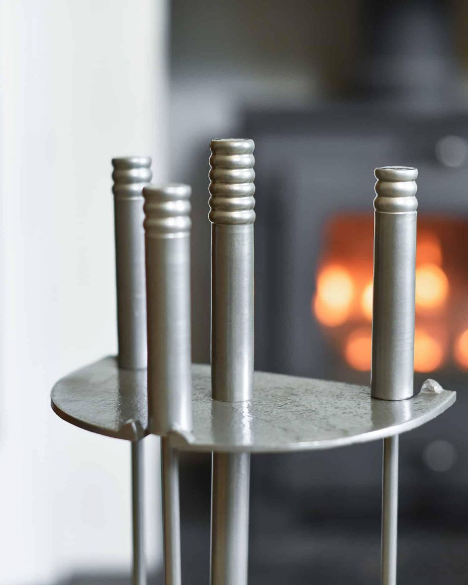 Close-Up of Handles for "Riverdale" Tall Pewter Companion Set 