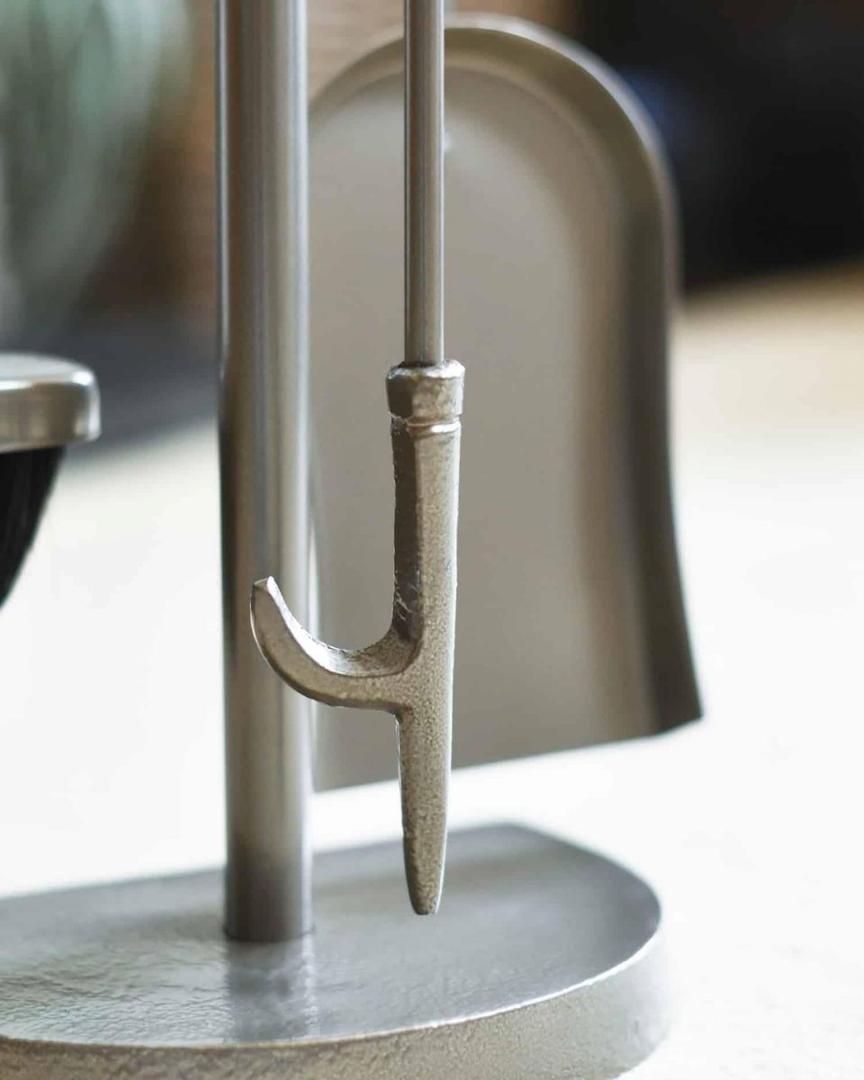 Close-Up of Fireside Tools for "Riverdale" Tall Pewter Companion Set 