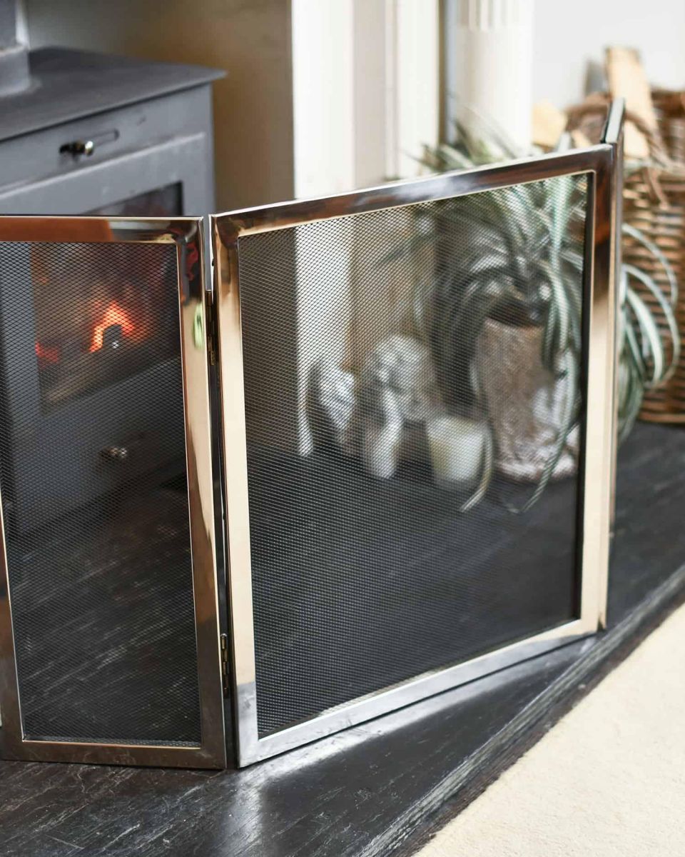 Close-Up of "Strandly Grange" Polished Steel and Iron Fire Guard 