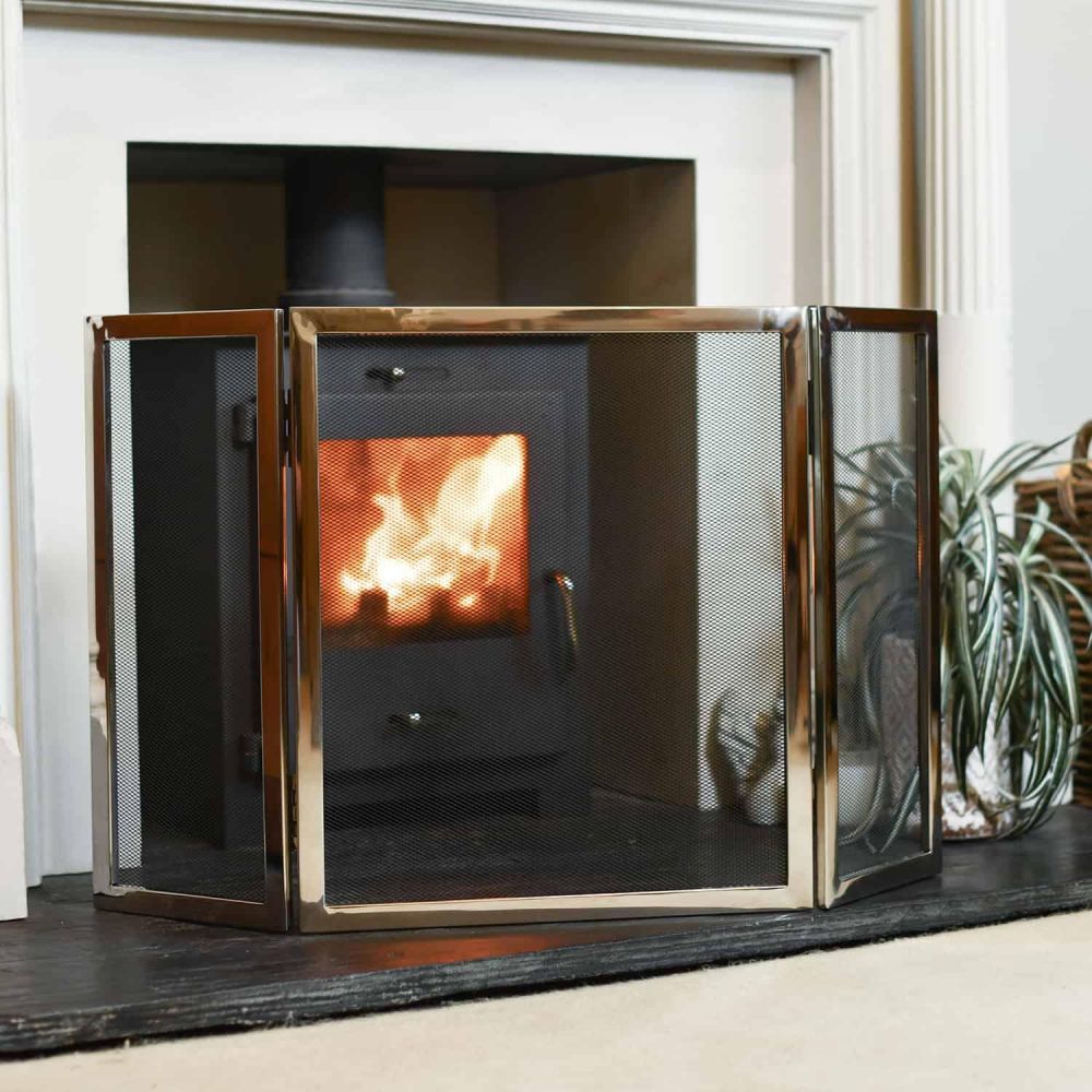 "Strandly Grange" Polished Steel and Iron Fire Guard 