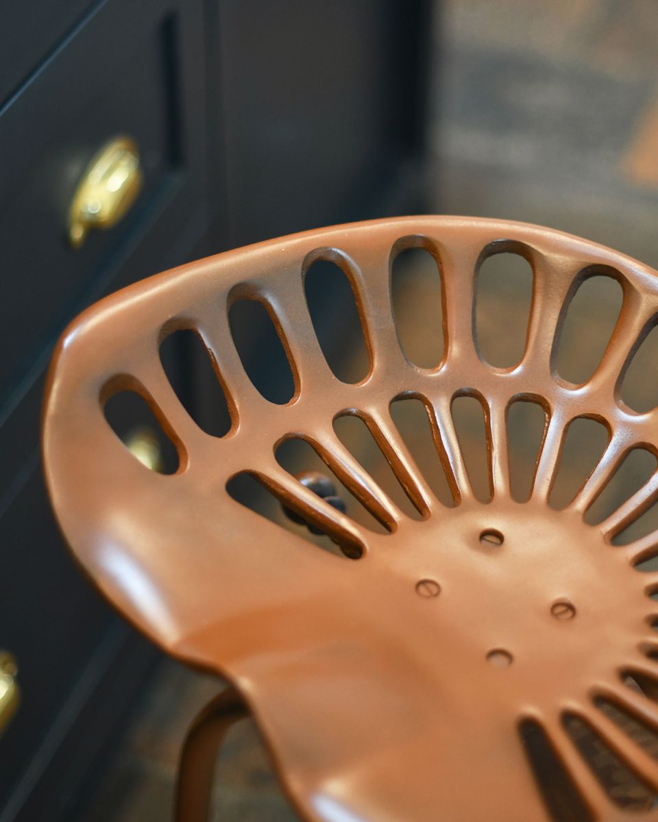 Close-up of the Brown Rustic Finish on the "The Fallow" Tractor Seat