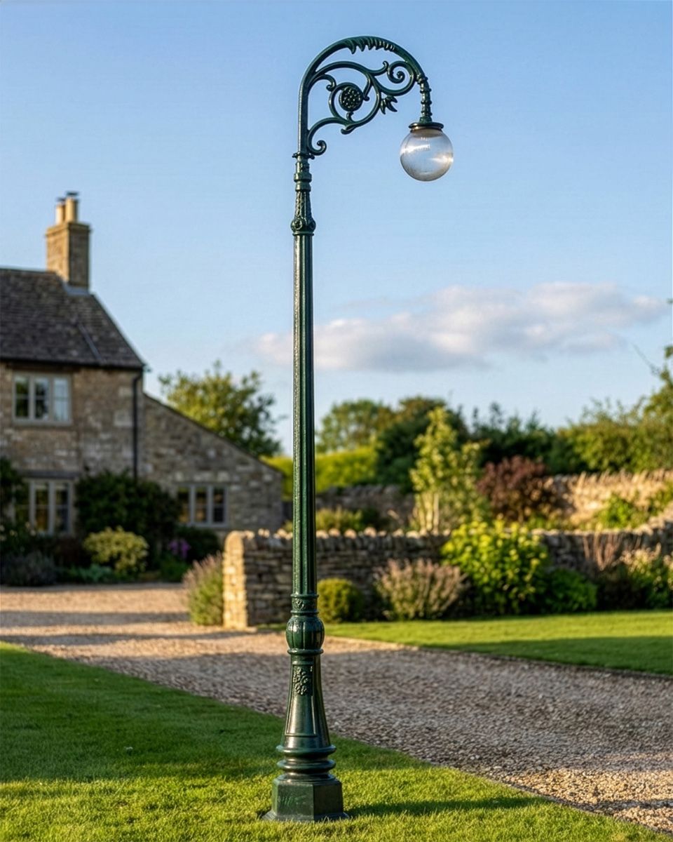 "The Ophelia" Deluxe Verdigris Green Ornate Cast Iron Globe Lamp Post 3m digital illustration