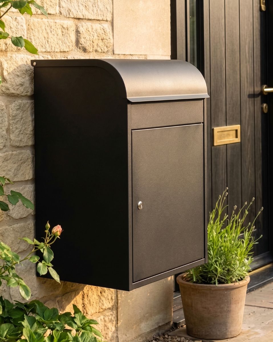 "Titan" Medium Wall Mounted Parcel Box Steel in Black digital illustration