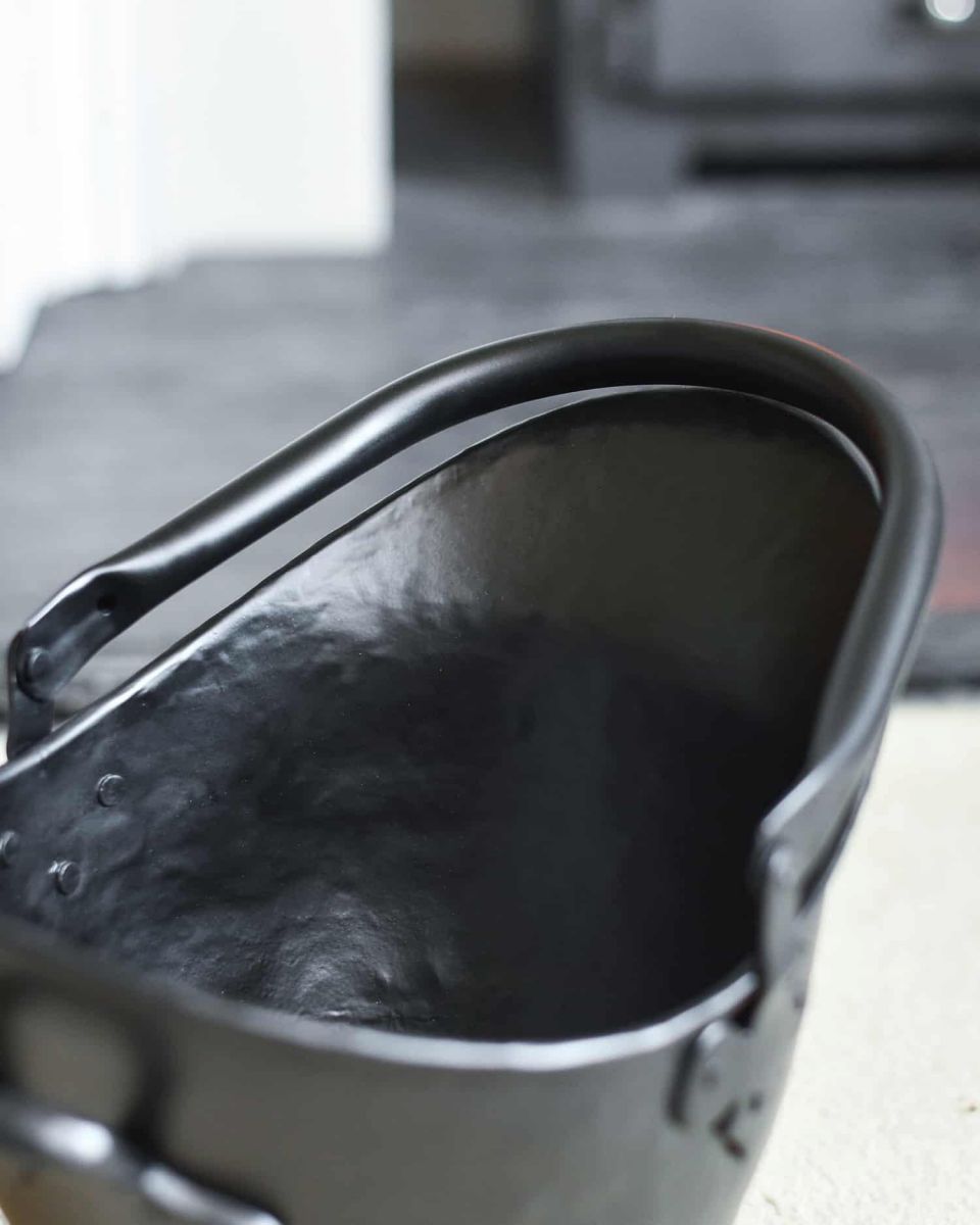Close-Up of "Waterloo" Black Iron Coal Bucket - 43cm in Situ