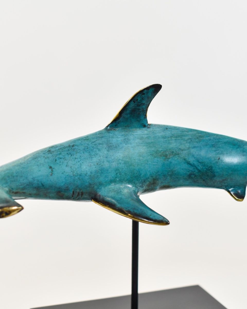 "Abyssal Anchor" Cast Brass Hammerhead Shark Sculpture close up of fin