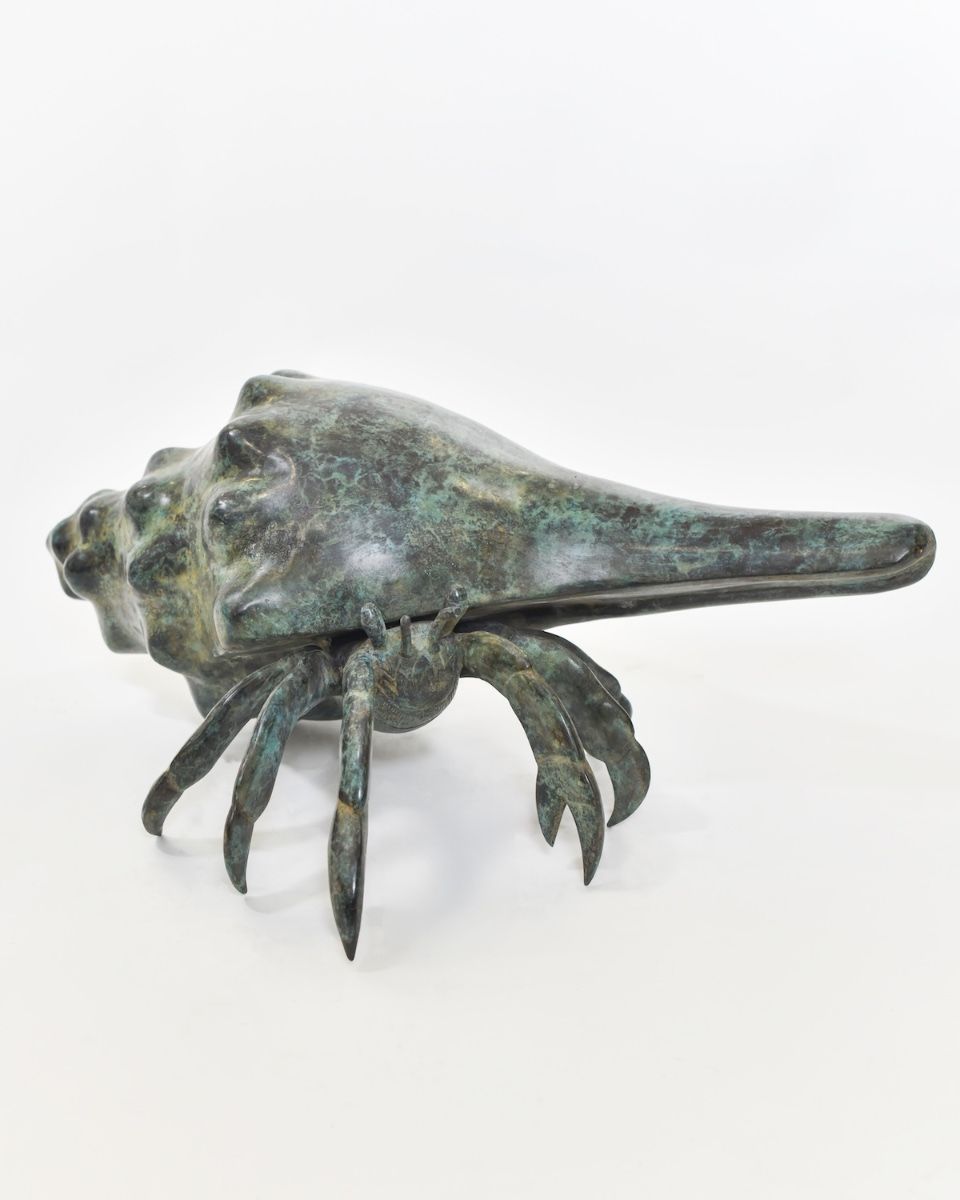 "Abyssal Anchorite" Cast Brass Hermit Crab Sculpture front view