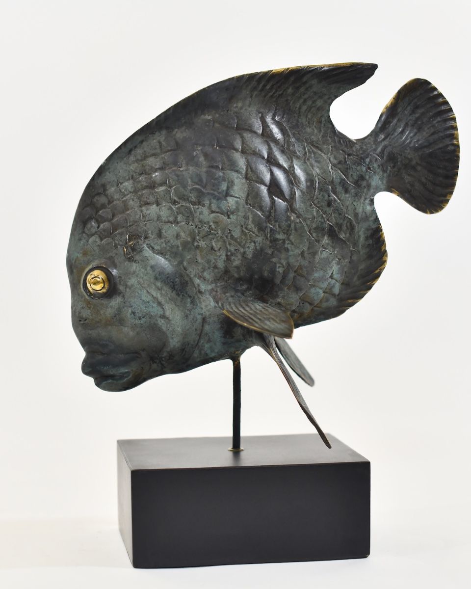 "Abyssal Angler" Cast Brass Fish Sculpture side view