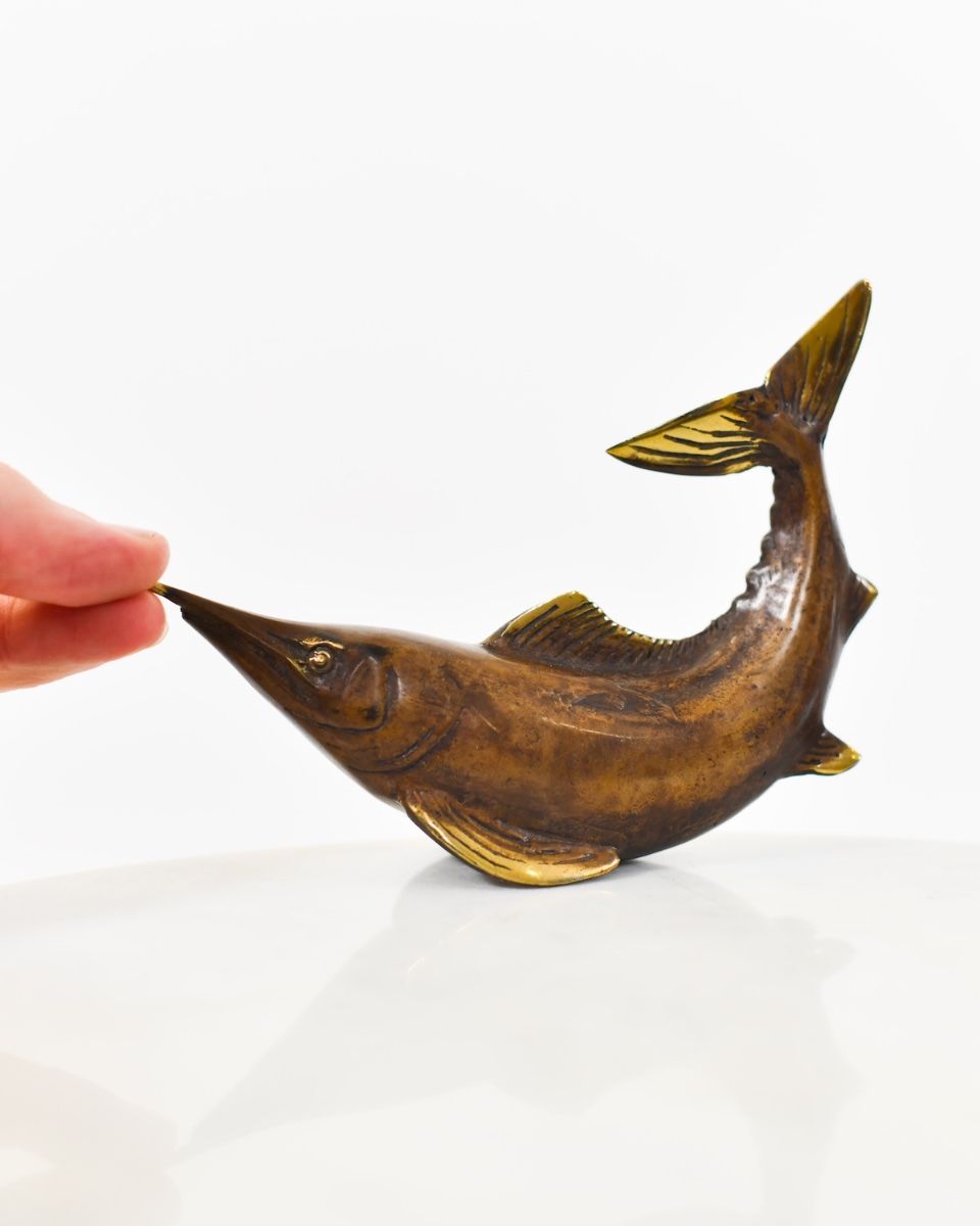 "Abyssal Lancet" Spearfish Sculpture - Copper with hand in shot for scale