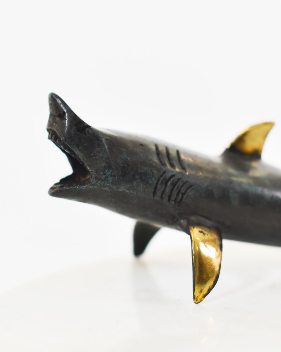 "Abyssal Monarch" Shark Ornament in Cast Brass close up of gills