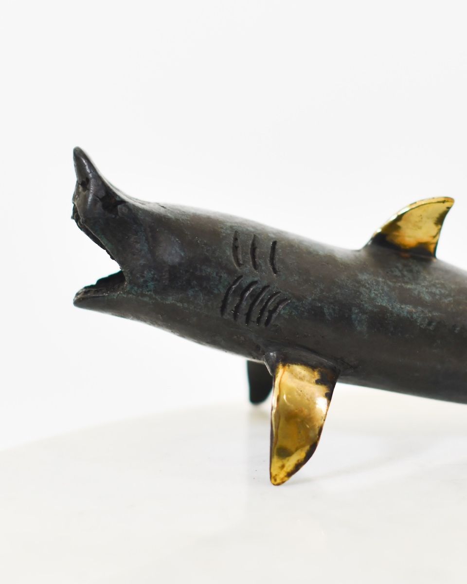 "Abyssal Monarch" Shark Ornament in Cast Brass close up of head
