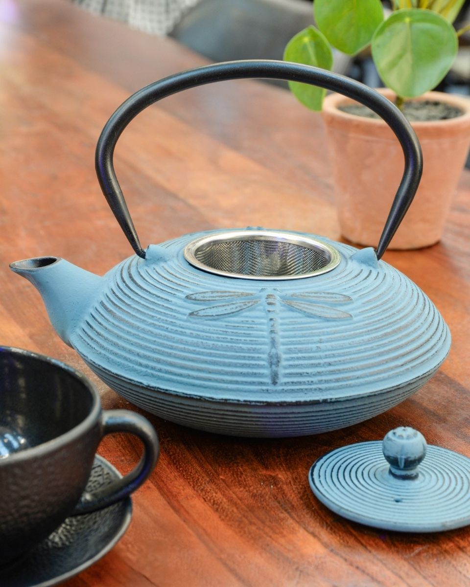"Akitsu" Cast Iron Japanese Style Teapot in a Light Blue Finish with No Lid
