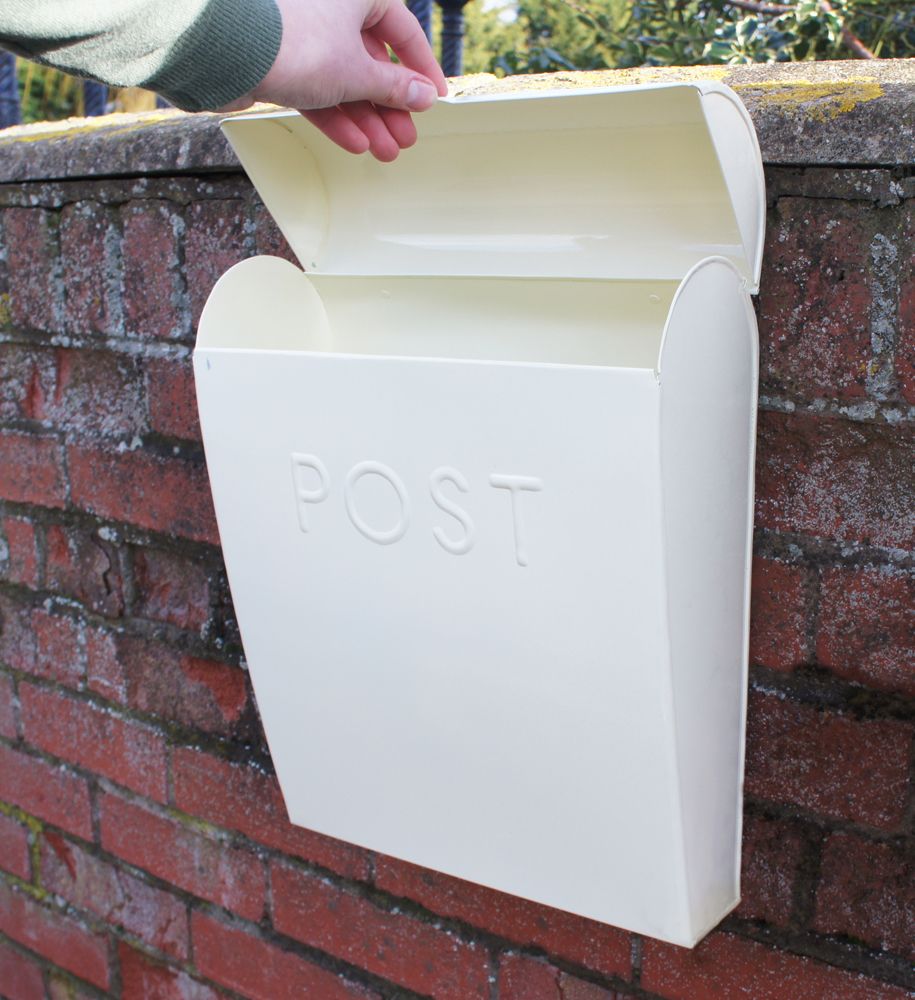 Top Opening Lid on the “Alpine Peaks” Cream Contemporary Post Box