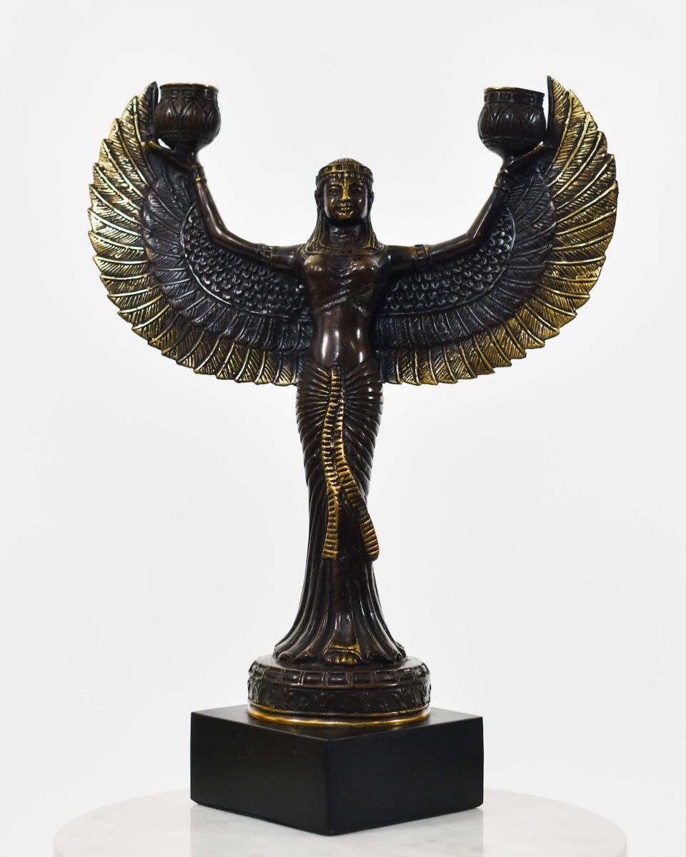 "Angelic Goddess" Cast Brass Candle Holder front view
