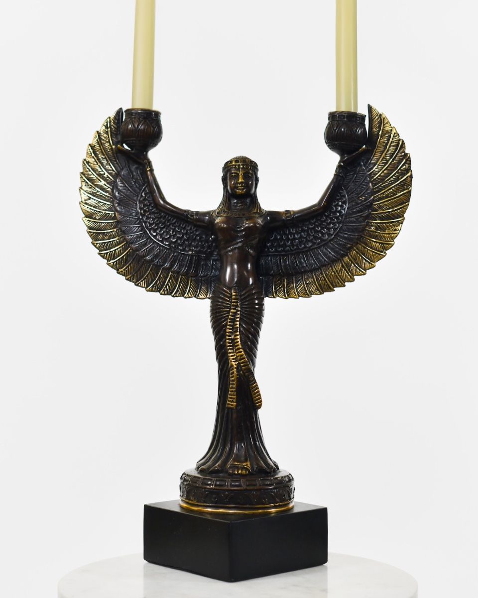 "Angelic Goddess" Cast Brass Candle Holder with candles