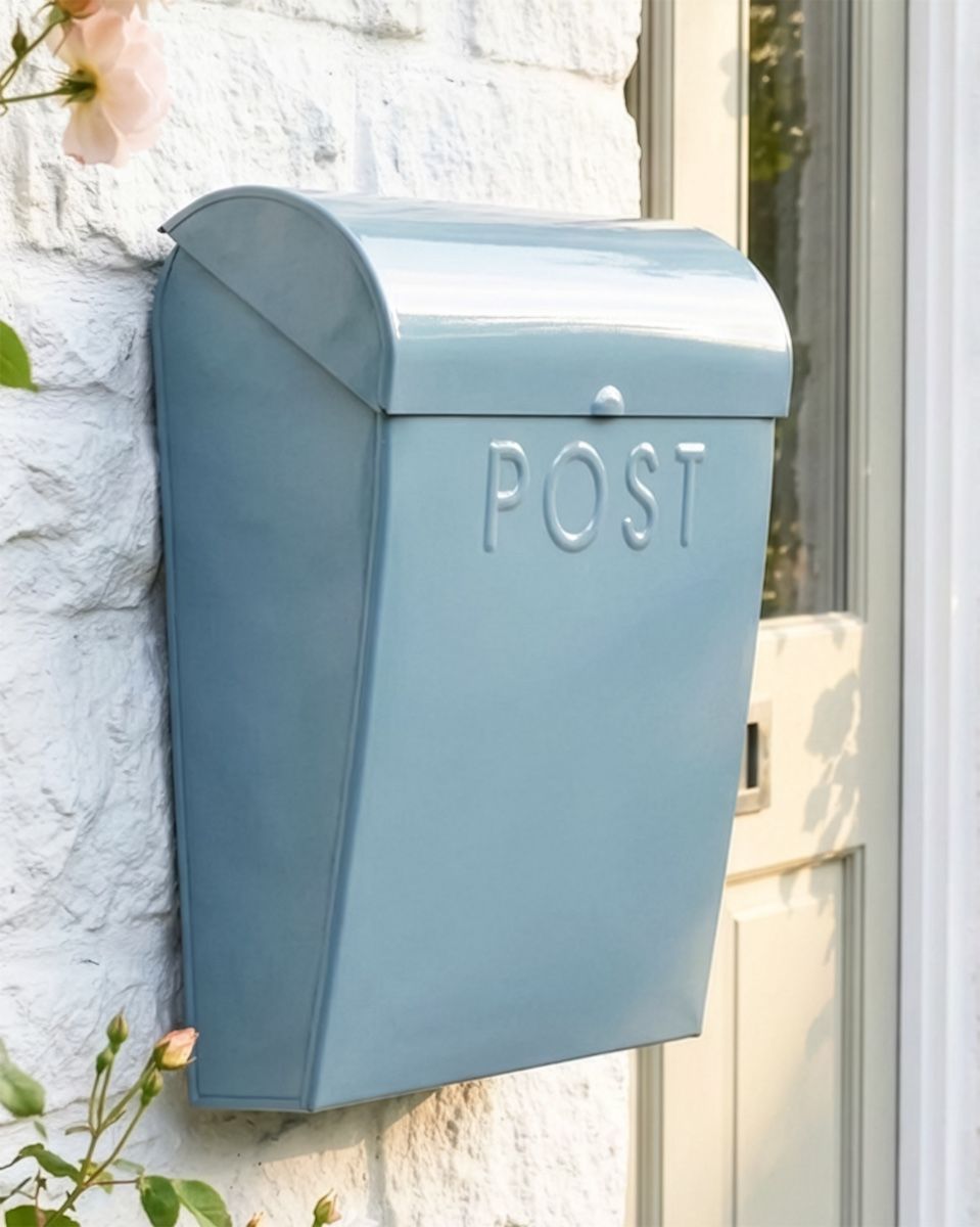“April Showers” Slate Blue Contemporary Post Box digital illustration 