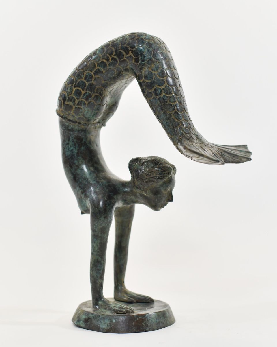 "Aquatic Acrobat" Cast Brass Mermaid Sculpture facing left