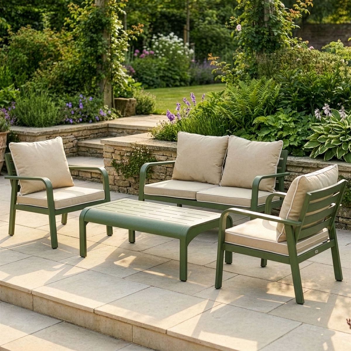 "Arco Verde" Sage Green Garden Lounge Furniture Set Digital Illustration
