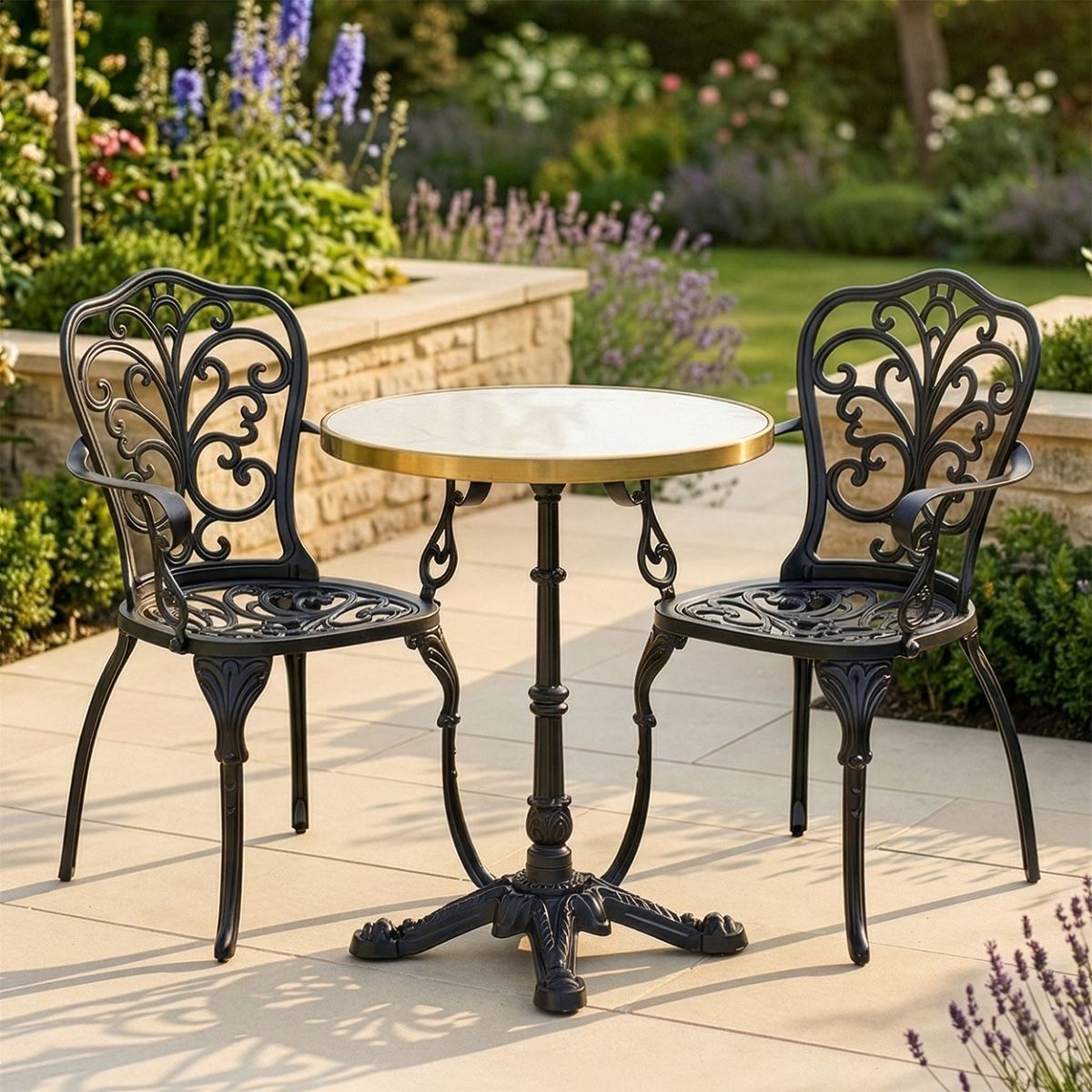 "Ashwell" Classic Black Two Seater Table and Chairs Set digital illustration