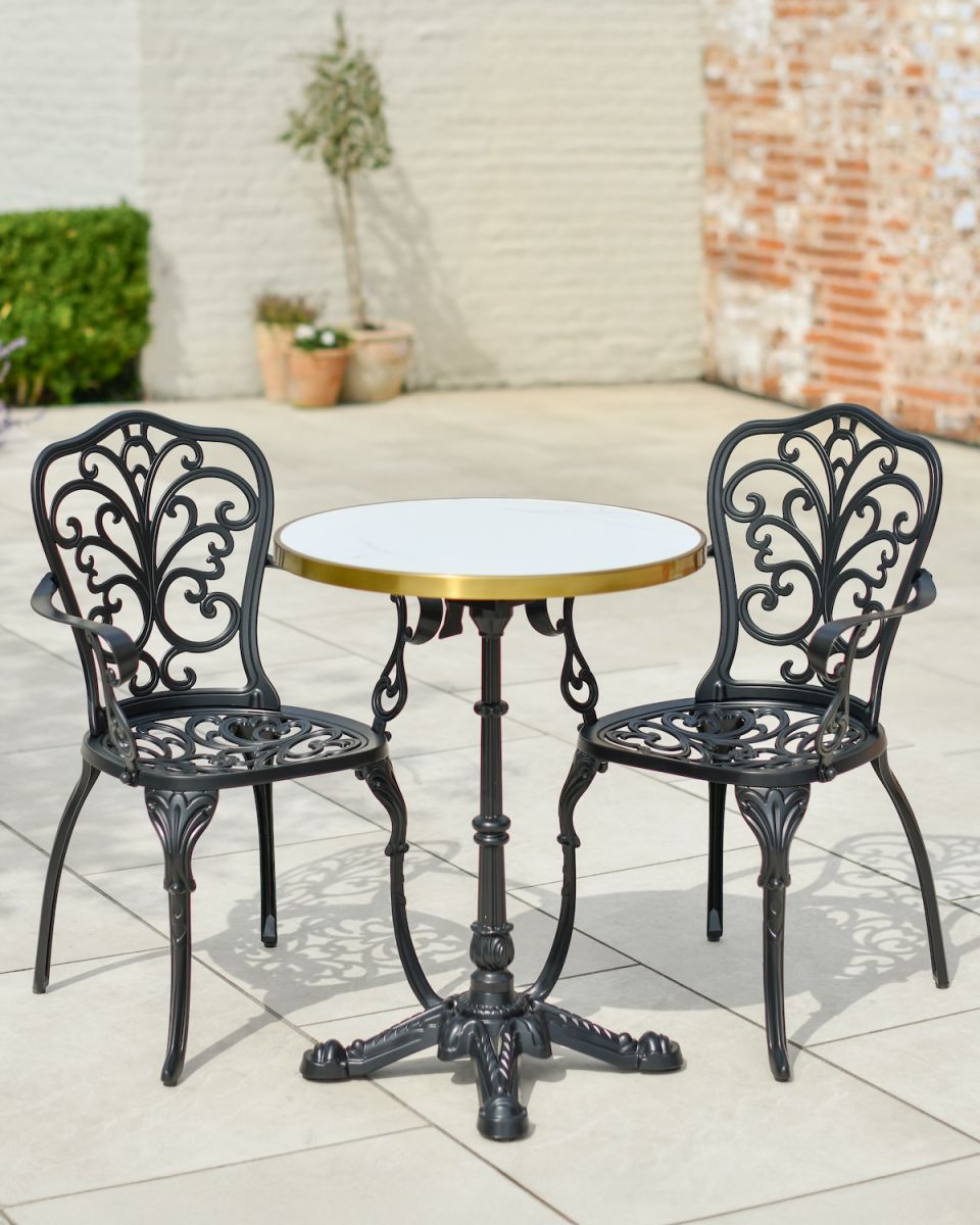 "Ashwell" Classic Black Two Seater Table and Chairs Set 