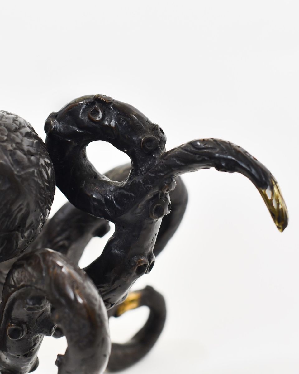 "Aurelian Abyss" Cast Brass Octopus Ornament close up of rear tentacle