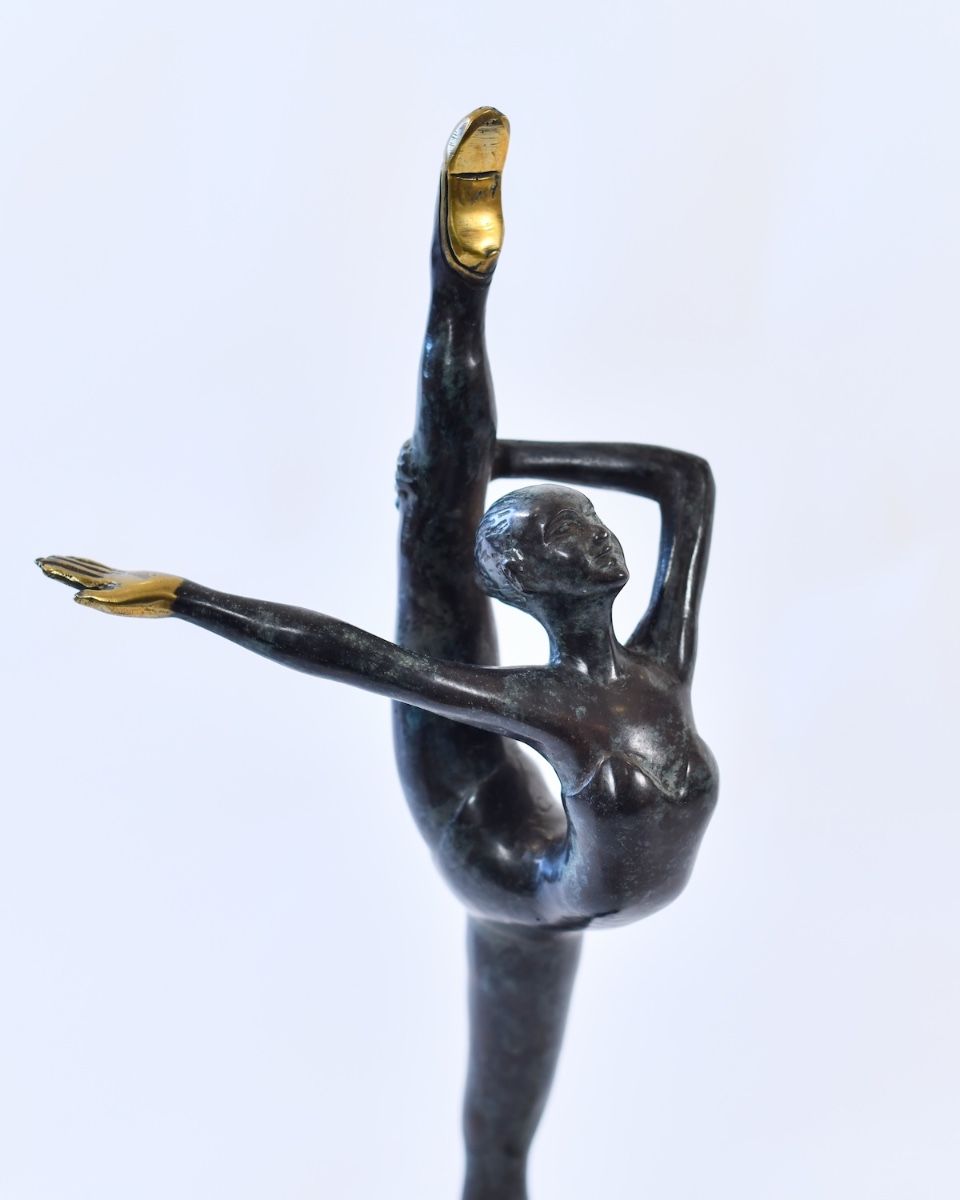 "Aurelian Arabesque" Cast Brass Dancer Sculpture close up