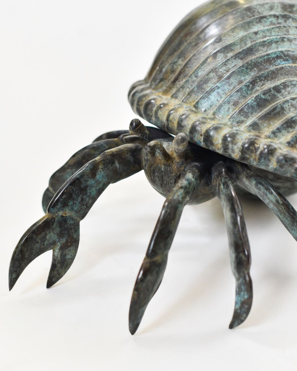 "Aurelian Nomad" Cast Brass Hermit Crab Ornament close up on head