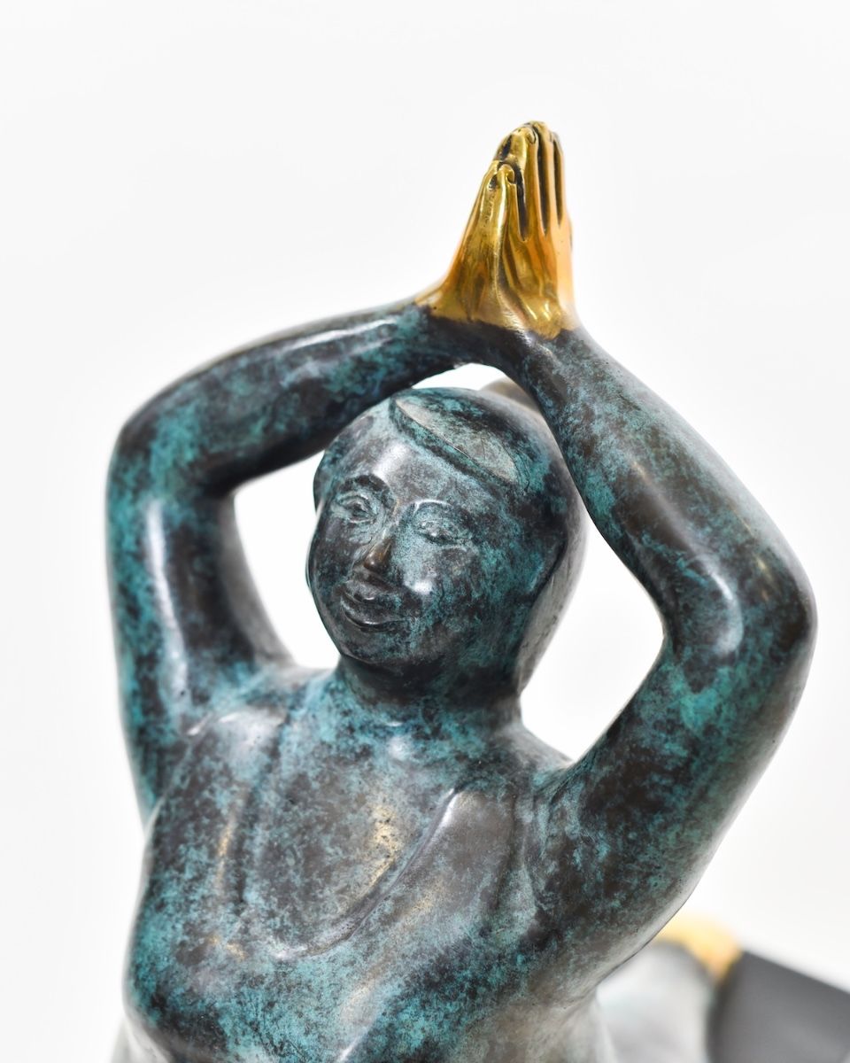 "Azure Asana" Female Yoga Sculpture in Cast Brass close up of face