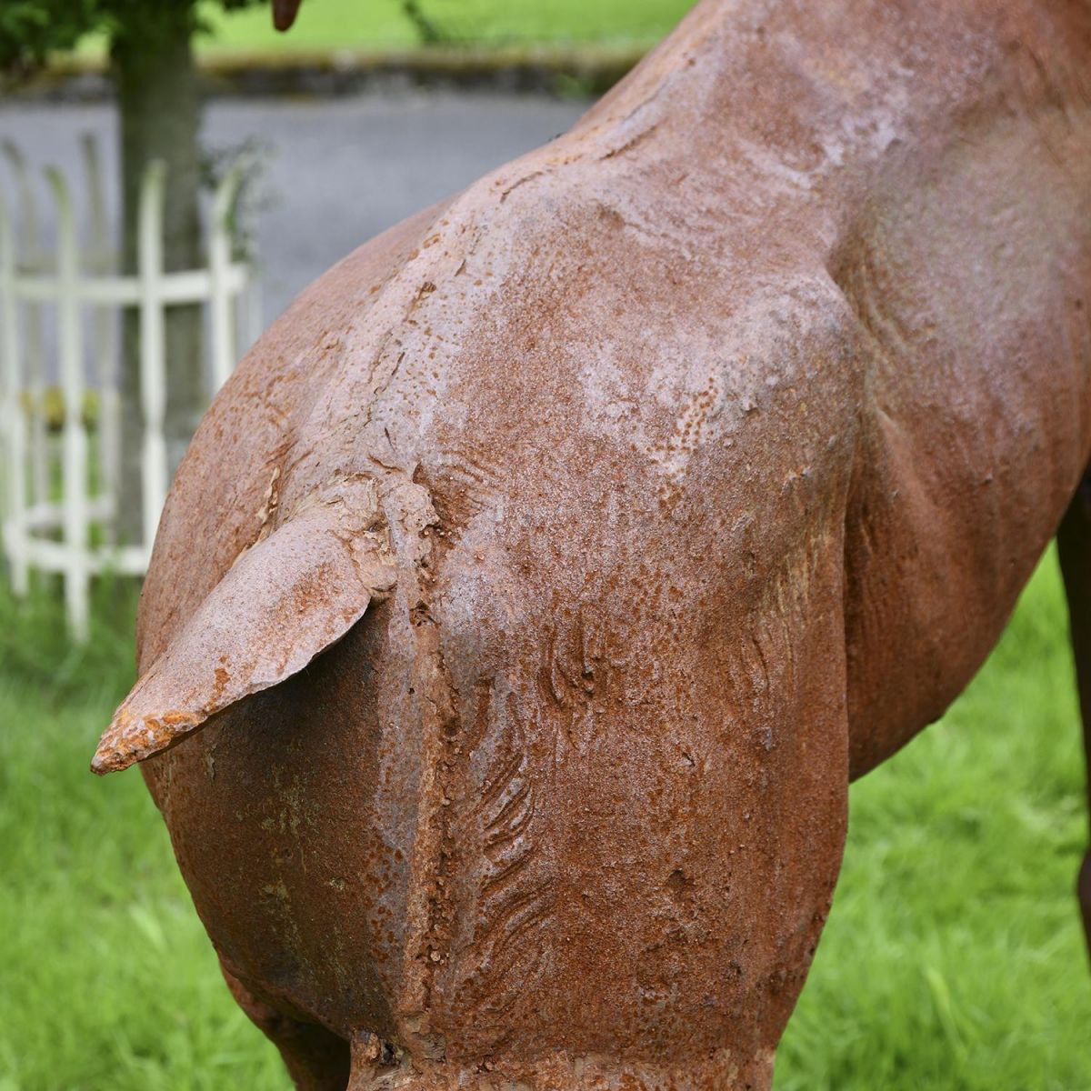 Close-up of the Rustic Finish on the “Balfour Glen” Stag Cast Iron Garden Statue