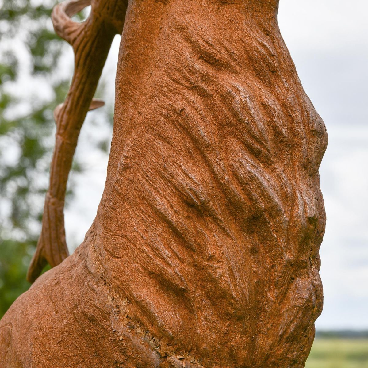 Close-up of the Detail on the “Balfour Glen” Stag Cast Iron Garden Statue