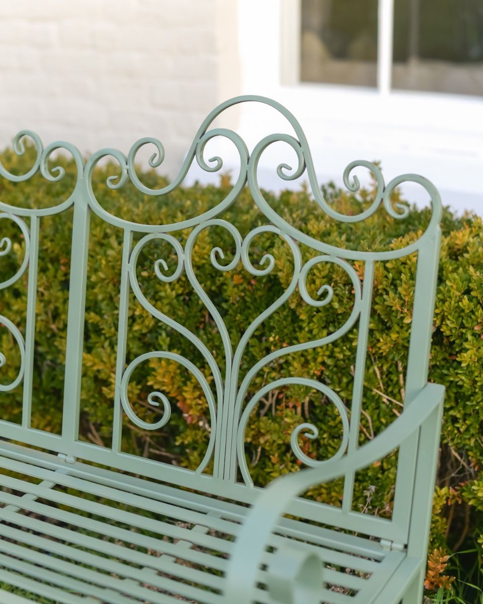 "Belvedere" Wrought Iron Garden Bench scroll work back rest