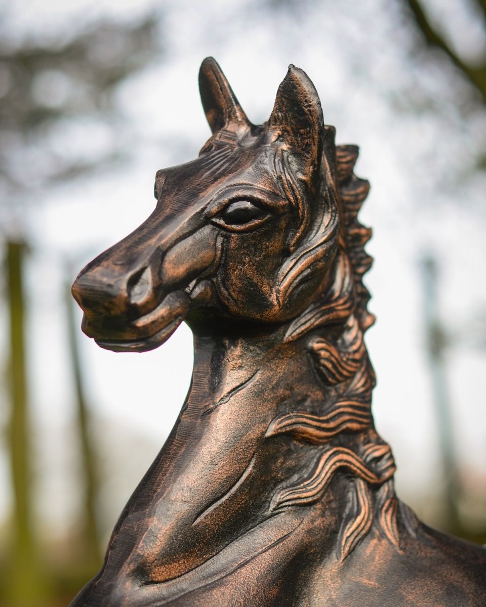 "Blaze" the Galloping Horse Cast Aluminium Garden Sculpture close up of head