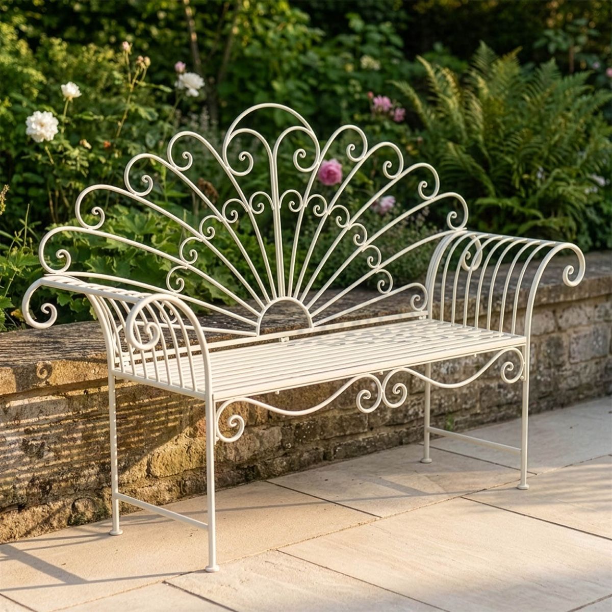 ‘Bordeaux" Wrought Iron Garden Bench - Cream Digital Illustration
