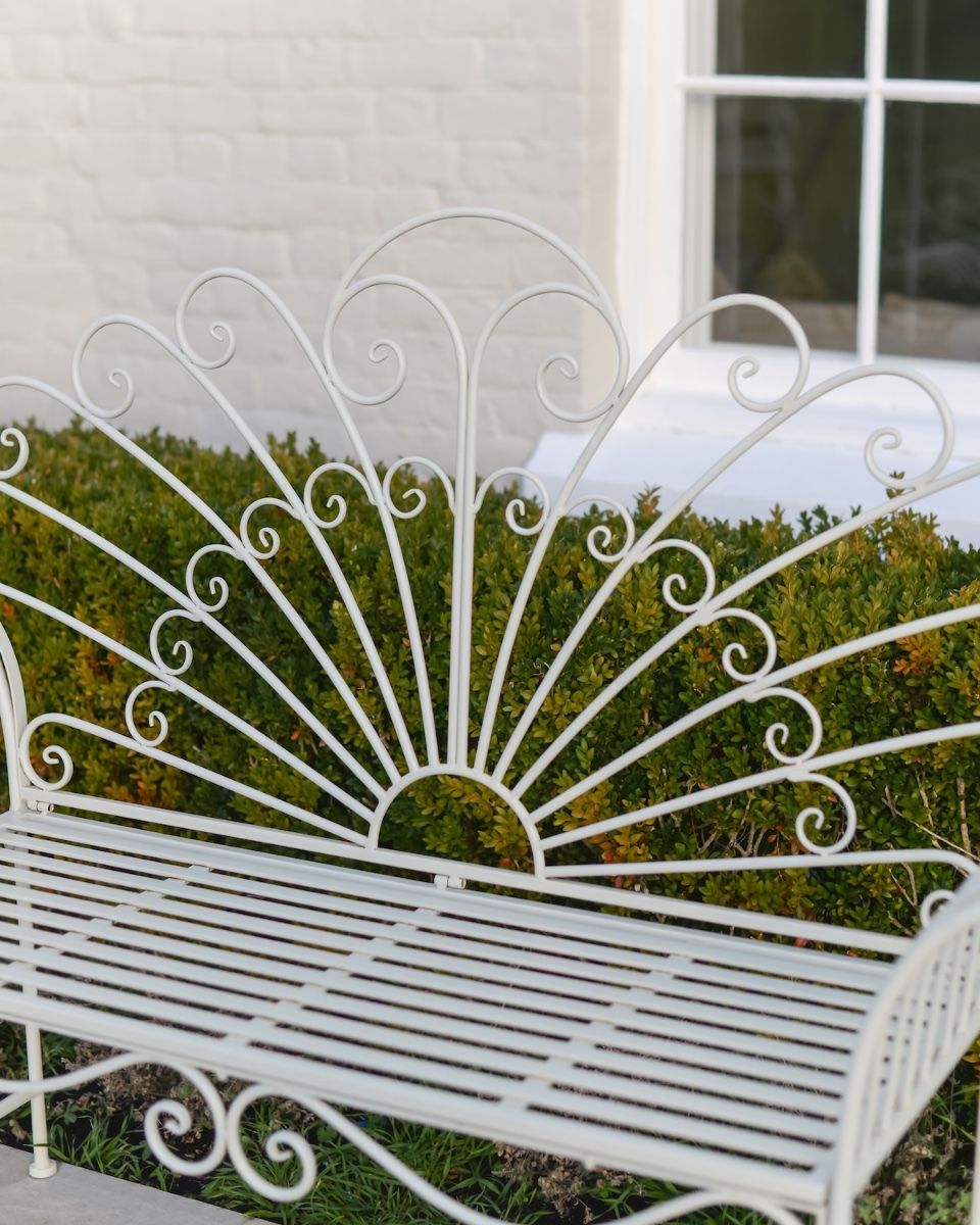 ‘Bordeaux" Wrought Iron Garden Bench - Cream close up of backrest