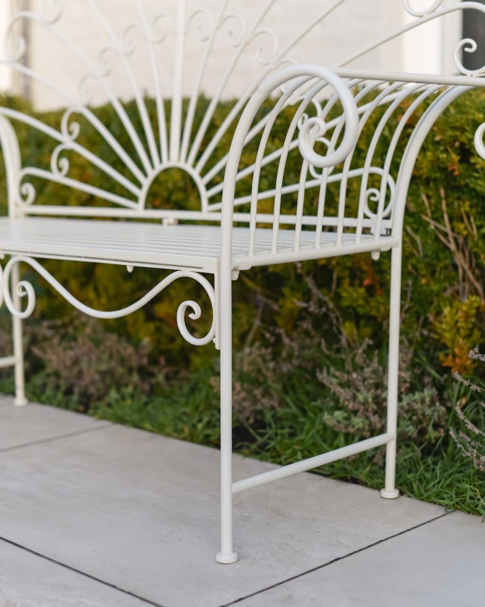 ‘Bordeaux" Wrought Iron Garden Bench - Cream close up of leg